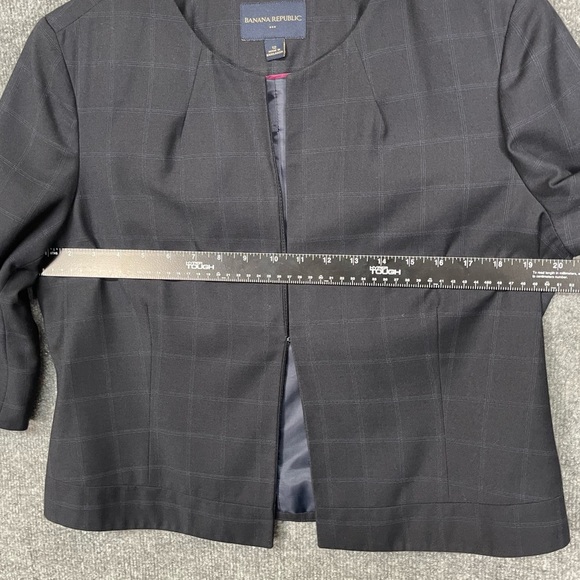 Banana Republic Blazer Womens 12 Black‎ Cropped Windowpane Lined 3/4 Sleeves - Picture 7 of 13